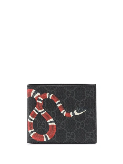 Gucci Kingsnake Print Gg Supreme Wallet In Schwarz