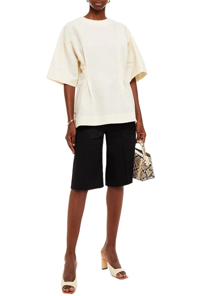Totême Loano Pleated Cotton And Linen-blend Shantung Top In Cream