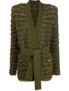 BALMAIN TWEED TIE-WAIST CARDIGAN