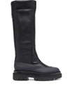 Santoni Ribbed Leather Knee-high Boots In Schwarz