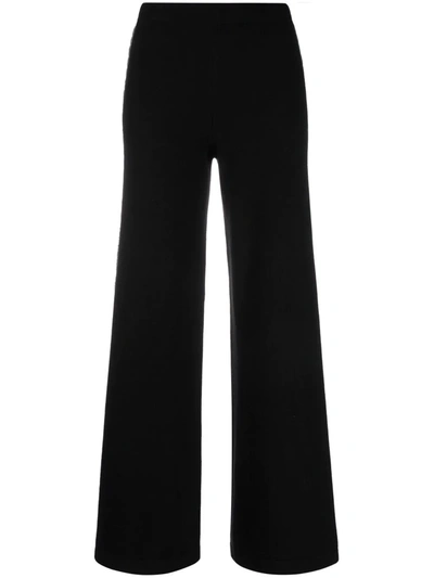 D-exterior Contrast-trim Knitted Flared Trousers In Black
