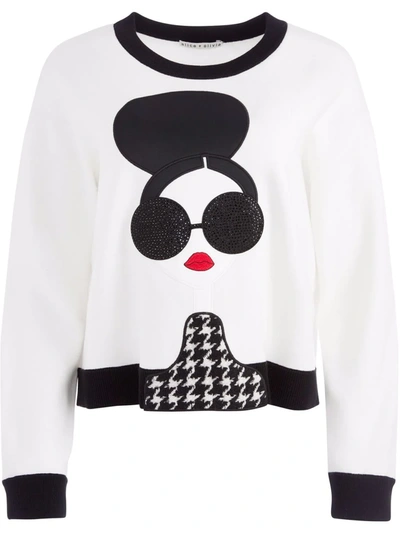 Alice And Olivia Gleeson Stace Face Appliqué Pullover Sweater In Soft White/ Multi