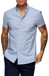 Topman Rigid Regular Fit Short Sleeve Button-down Shirt In Light Blue
