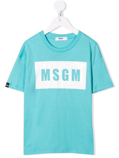 Msgm Box Logo-print Cotton T-shirt In 蓝色
