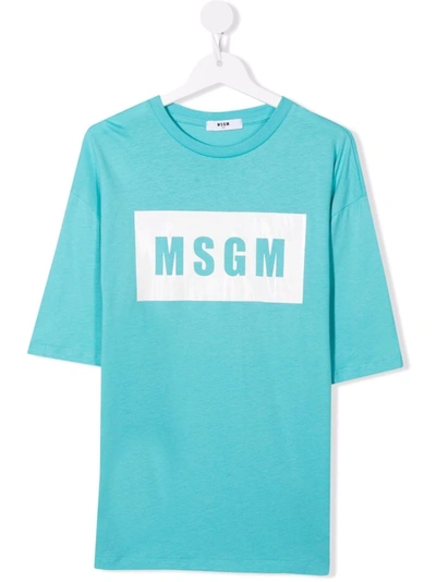 Msgm Teen Box Logo-print Cotton T-shirt In 蓝色