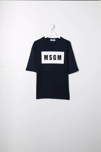 Msgm Teen Box Logo-print Cotton T-shirt In 蓝色