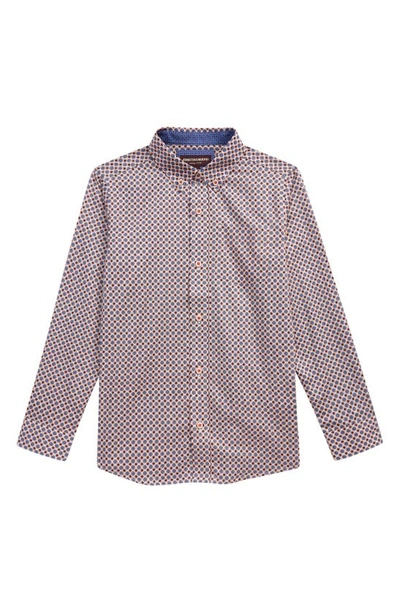 Johnston & Murphy Kids' Medallion Print Button-down Shirt In Orange