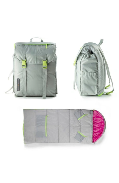Mimish Kids' Sleep-n-pack Water Repellent Sleeping Bag Backpack In Software Grey/ Hibiscus Pink