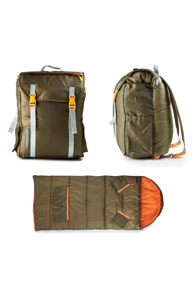 Mimish Kids' Sleep-n-pack Water Repellent Sleeping Bag Backpack In Olive/ Bright Orange