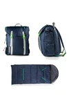 Mimish Kids' Sleep-n-pack Faux Shearling Lined Sleeping Bag Backpack In Dark Navy/ Stormy Grey