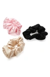 Blissy 3-pack Silk Scrunchies In Black/ Gold/ Pink