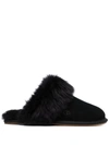 Ugg Scuff Sis Slippers In Shearling With Fur Trim In Black