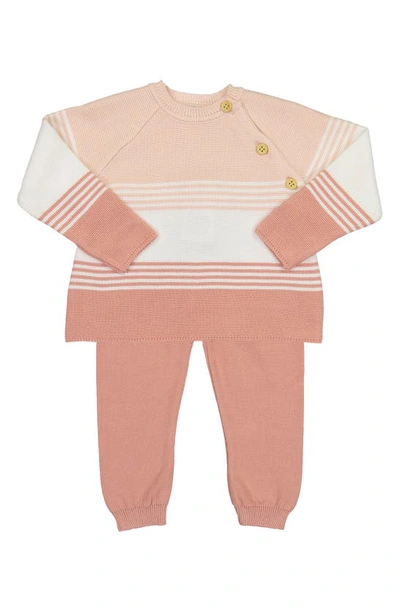 Feltman Brothers Babies' Stripe Cotton Jumper & Trousers Set In Coral Rose