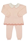 Feltman Brothers Scalloped Cotton Sweater & Pants Set In Blush