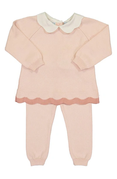 Feltman Brothers Babies' Scalloped Cotton Jumper & Trousers Set In Blush