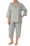 Ralph Lauren Knit Crop Pajamas In Grey Stripe