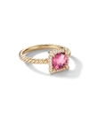 David Yurman Petite Chatelaine Pave Bezel Ring In 18k Yellow Gold With Pink Tourmaline In 25 Pink