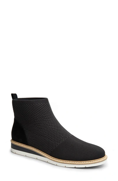 Me Too Arrow Wedge Knit Bootie In Black Fabric