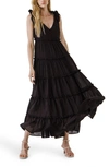 Free The Roses Tiered Sleeveless Ruffle Maxi Dress In Black