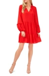 Cece Clip Dot Ruffle Long Sleeve Shift Dress In Fireball Red