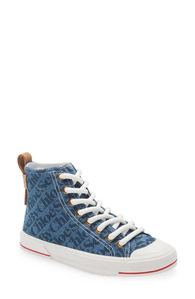 See By Chloé See By Chloe Aryana High Top Logo Print Fabric Sneakers In Medium Blue