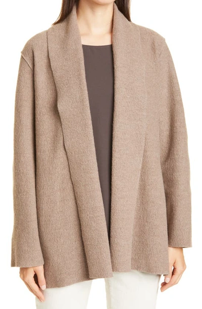 Eileen Fisher High-collar Boiled Wool Open Jacket In Barly
