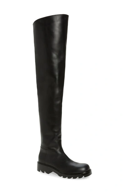Bottega Veneta 35mm Strut Leather Over-the-knee Boots In Чёрный