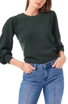 1.state Variegated Cables Crew Sweater In Pine Green