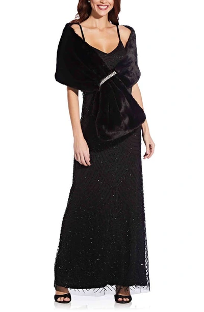 Adrianna Papell Faux Fur Wrap In Black