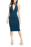 DRESS THE POPULATION VANESSA HALTER BODY-CON MIDI DRESS,DDR183-3086