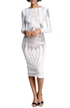 Dress The Population Emery Long Sleeve Sequin Body-con Dress In White/ Silver