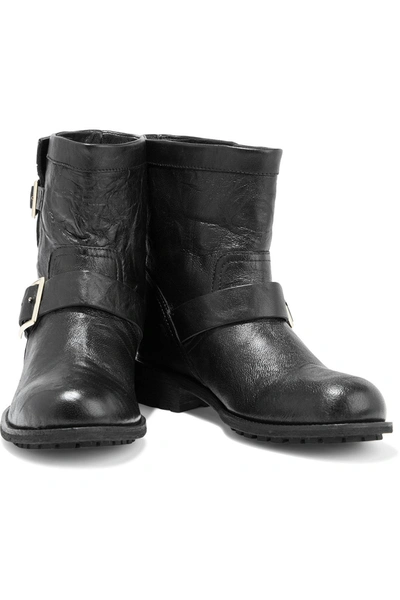 Jimmy Choo Youth Buckled Crinkled-leather Ankle Boots In Black