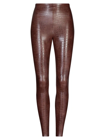 Commando Stretch Faux Croc-effect Leather Leggings In Brown