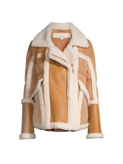 Nicole Benisti Women's Montana Cropped Shearling Puffer Jacket In Caramel White
