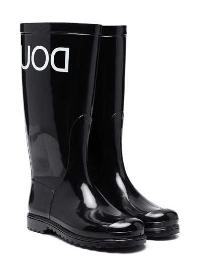Douuod Kids' Logo Rubber Wellington Boots In Black
