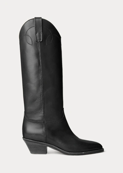 Polo Ralph Lauren Jaelynne Burnished Calfskin Tall Boot In Black