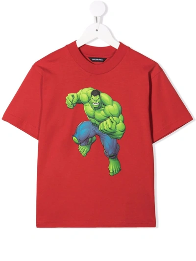 Balenciaga Kids' Hulk Short-sleeve T-shirt In Red