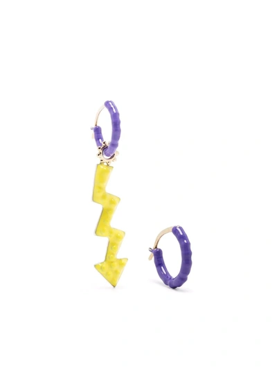 Gaya 18kt Yellow Gold Mini Enamelled Arrow Charm Hoop Earrings