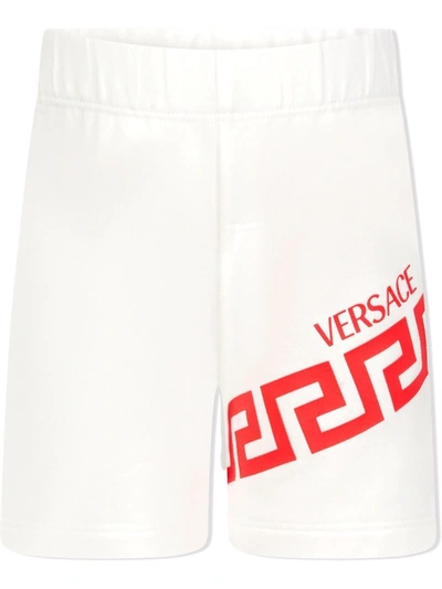 Versace Kids' Greek Key Logo Track Shorts In White