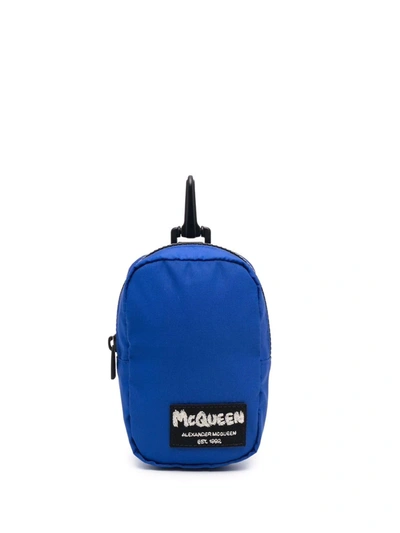 Alexander Mcqueen Logo-patch Mini Pouch In Blu