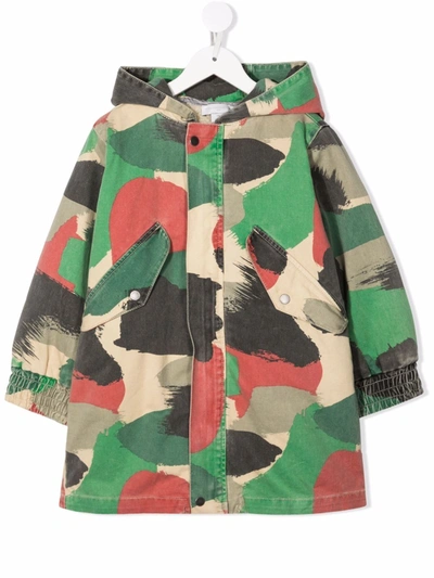 Stella Mccartney Kids' Camouflage-print Hooded Coat In Neutrals