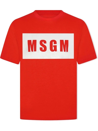 Msgm Teen Logo Print T-shirt In Red