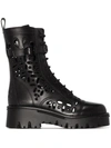 Valentino Cutout Leather Combat Boot In Black