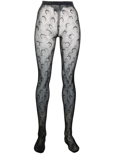 Marine Serre Crescent Moon Pattern Tights In Black