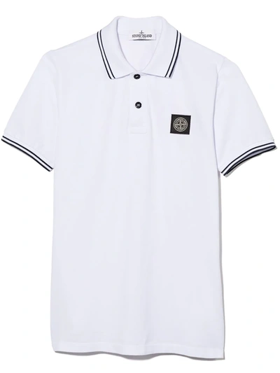 Stone Island Junior Kids' Logo-patch Short-sleeve Polo Shirt In White