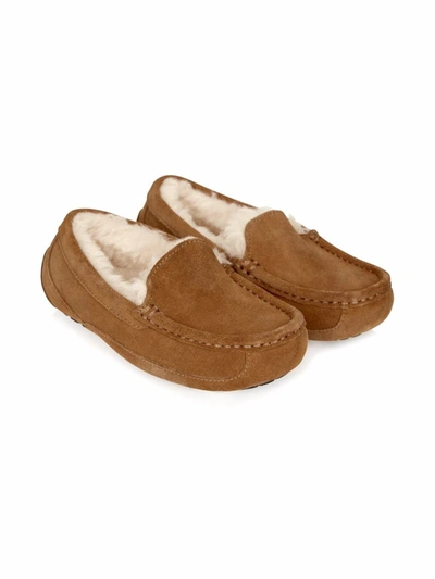 Ugg Boy's Ascot Suede Slippers W/ Wool-lining, Kids In Brown