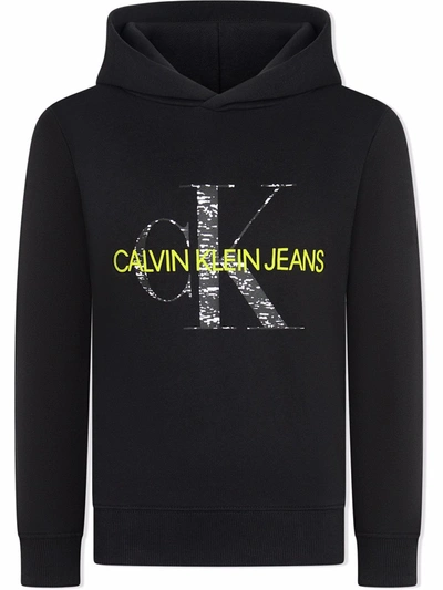 Calvin Klein Kids' Logo-print Pullover Hoodie In Black