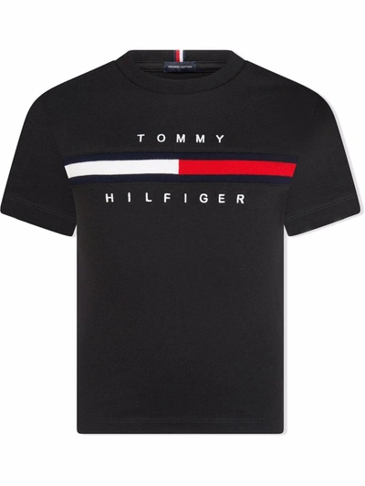 Tommy Hilfiger Junior Teen Embroidered-logo T-shirt In Black
