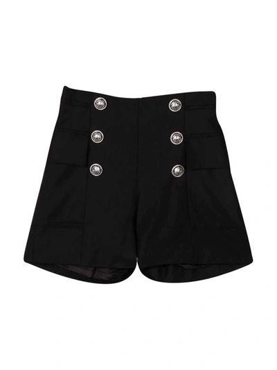 Balmain Black Kids Shorts With Silver Buttons And Side Buckles