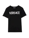 VERSACE BLACK T-SHIRT WITH MULTICOLOR PRINT AND LOGO KIDS,10000521A01874 6B710